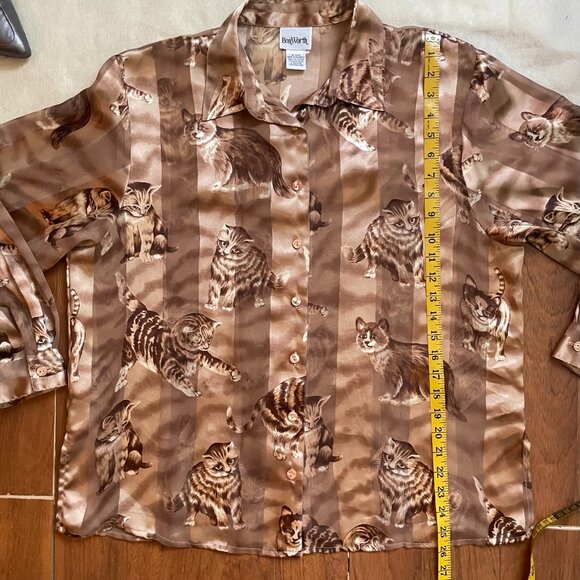 Vintage Bon Worth sheer panel kitten shirt/shacket - Picture 11 of 11